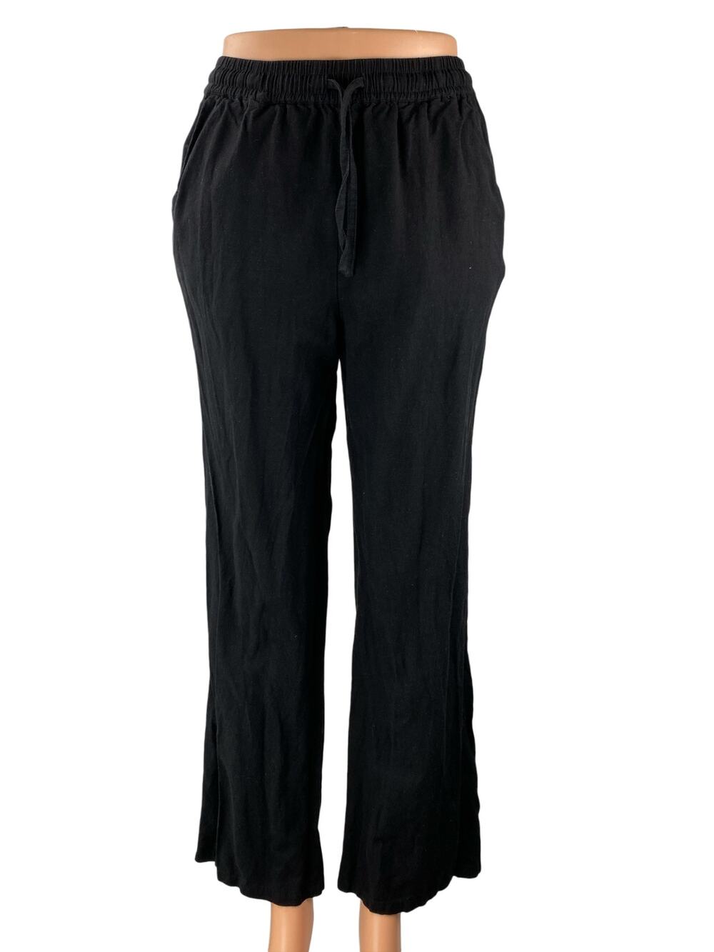 Chartou Women's Black High Waisted Drawstring Straight Trousers Pants Size XS